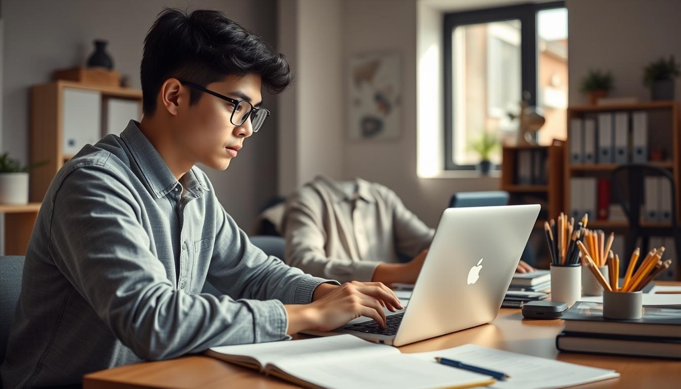 Students studying together in modern classroom